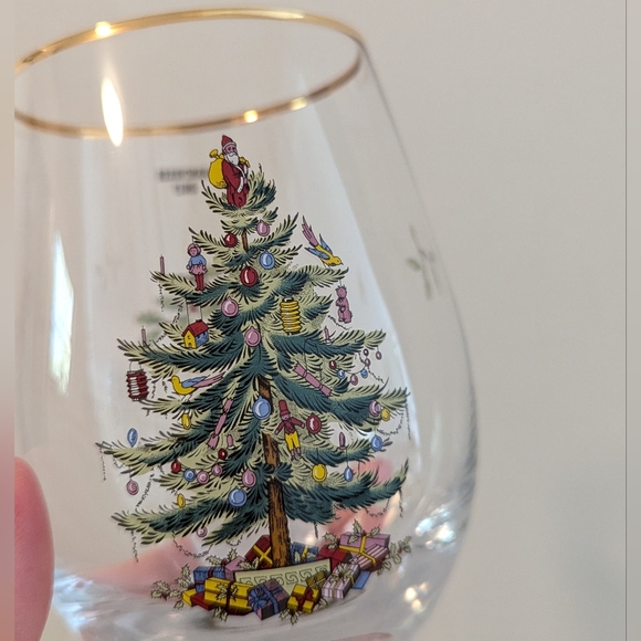 NWT set of 2 Spode Christmas tree stemless wine glasses - Picture 5 of 12